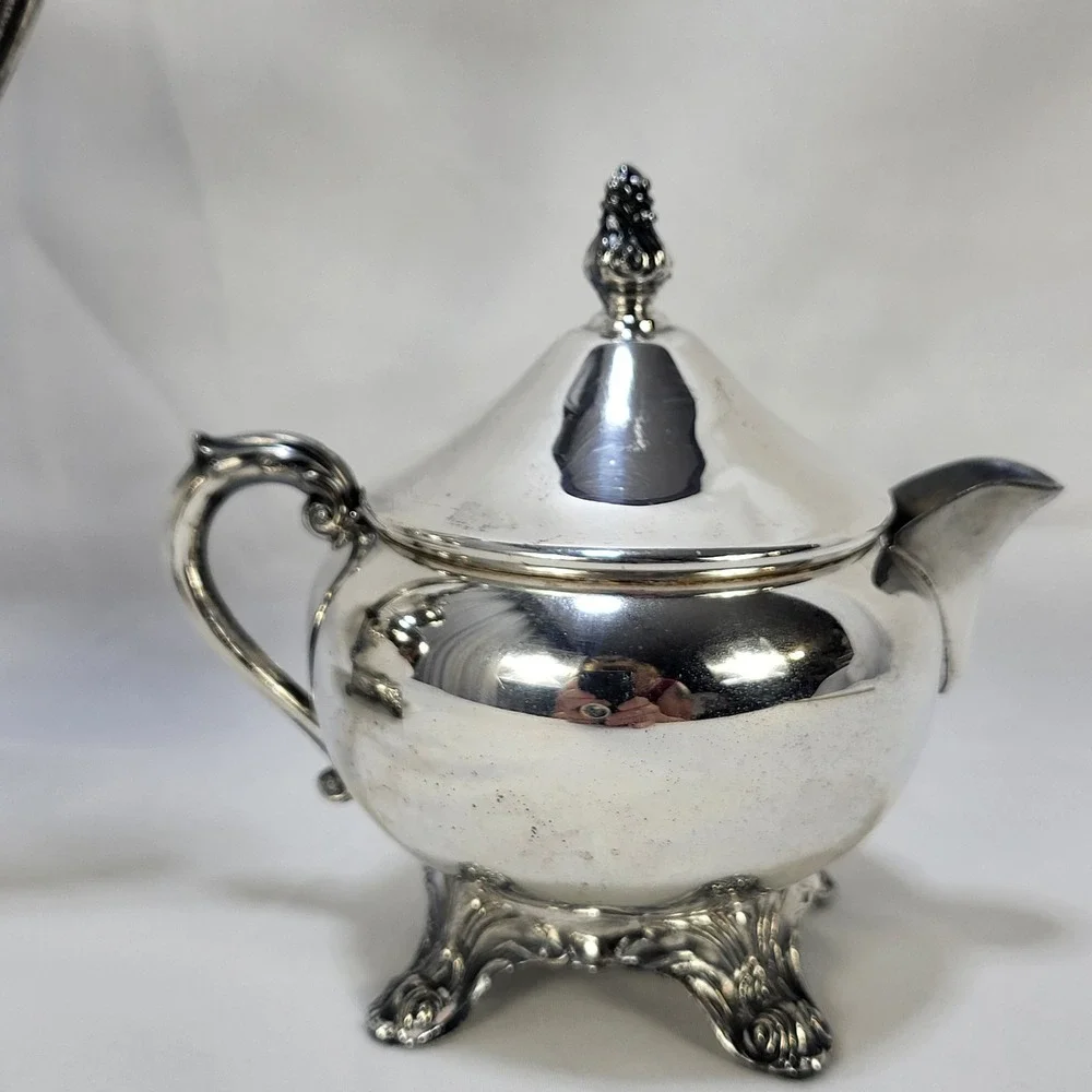 FB Rogers Silver Co 1883 Victorian Teapot Lidded Creamer Bowl Set Silverplate